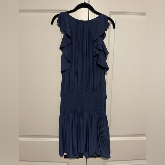 Ramy Brook Rembi Shirred Blouson Dress Sz Large in Navy - Picture 1 of 8